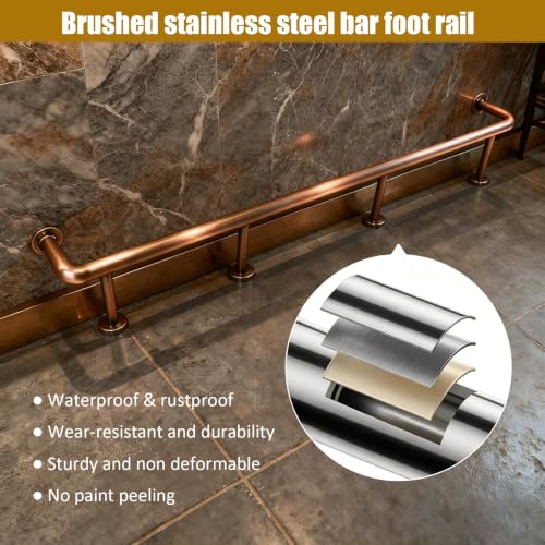 Polished Vintage Copper Bar Foot Rail Complete Set, Sturdy Stainless Steel Foot Rest Rail for Indoor Outdoor Bar Kitchen Restaurant(3ft/91cm)