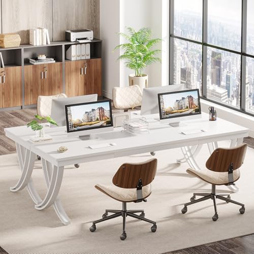 Tribesigns 6.5FT Conference Table for 6-8 People, 78 inch Long Rectangular Seminar Table with Strong Metal Frame, Business Furniture Boardroom Desk for Office Meeting Conference Room (1PC, White)