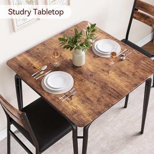 Dining Table for 2, Small Table and Chairs Set of 2, Square Dinette Set for 2, Dinner Table Set, 3 Piece Kitchen & Dining Room Sets for Small Space, Apartment (Vintage, Dining Table with 2 Chairs)