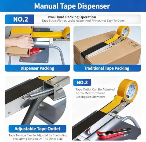 Manual Carton Sealing,Desk Tape Dispenser,Max Tape Width 55mm,Max Roll Thickness 35mm,Easy-to-Use Packaging Equipment with Stand