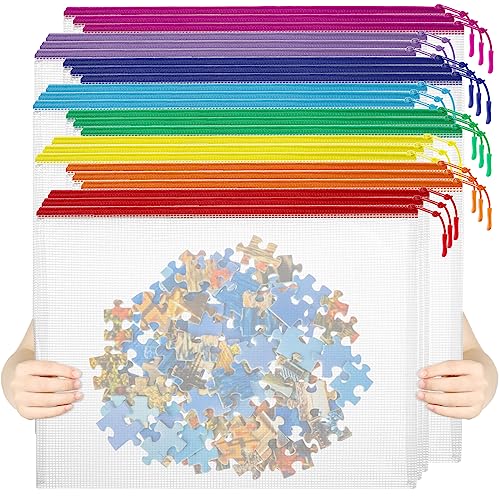 YOPCDJ 24pcs Mesh Zipper Pouch File Bags Puzzle Storage Bags, A3 17x12 Inches Large Reusable Zipper Pouches for Organizing Classroom Board Game Organization