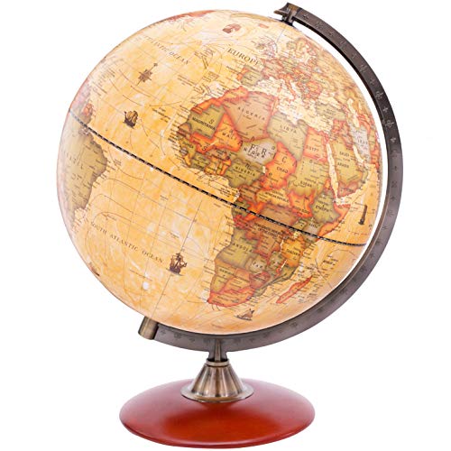 Exerz 12 Inches Antique World Globe Rotating Vintage Color Modern Map