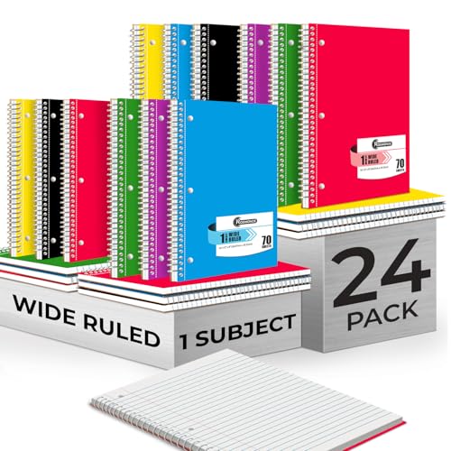 Rosmonde 24 Pack Spiral Notebooks, 1 Subject Notebook, Wide Ruled,70 Sheets