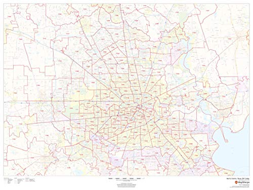 Harris County, Texas Zip Codes - 48" x 36" Paper Wall Map