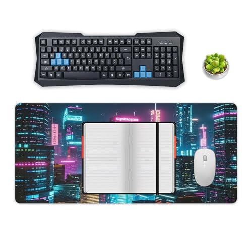 Urban Nighttime Locked Edge Desk Mat & Mouse Pad Premium Rubber Desk Protector Large Size for Laptop/Keyboard Multi-Size Optional for Home Office Internet Cafe