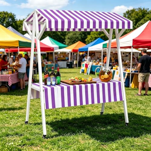 Mobile Outdoor Vendor Booth, Foldable Market Stand with Lockable Wheels & Canopy for Pop-Up Retail and Events(Purple,160cm/63in)