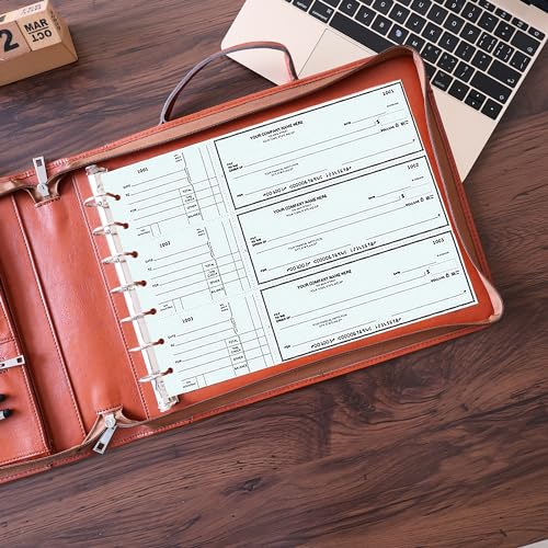 Business Check Binder 7 Ring for 3-up Business Size Checks, Vegan Leather Check Binder Portfolio with Handle, Zipper Checkbook for Men/Women, 600 Checks Capacity for 9 × 13 Inch Sheets (Standard)