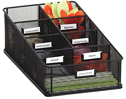 Safco 3291BL Onyx Mesh Condiment Carton Organizer | 7 Compartments | Break Room, Classroom Supply Organizer | Steel Metal Mesh | Includes Labels | Black