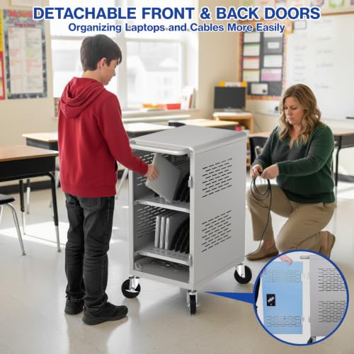 POCHAR Fully Assembled 20 Devices Laptop Charging Cart for Chromebook iPad