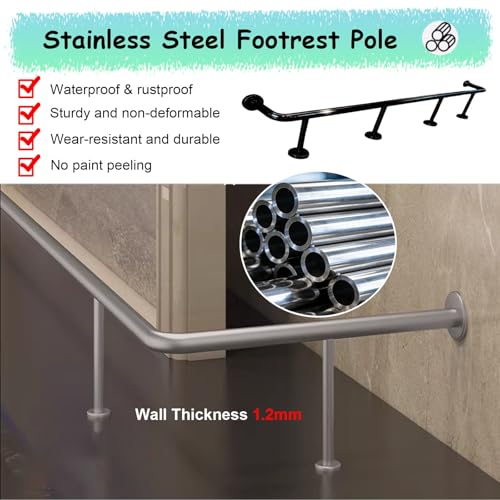 Bar Counter Footrest Guardrail L 3 5 7 9 11 13 15 17 19ft, Home Kitchen Island Leg Support Pole, Commercial Pub Foot Rest Rail Hardware(Silver,L 3ft/91cm)