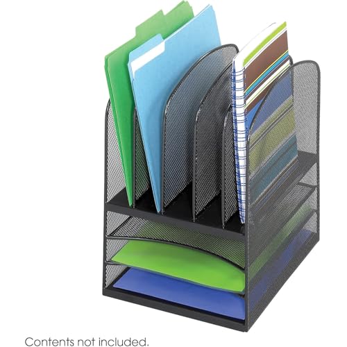 Safco 3266BL Mesh Letter Tray Desktop Organizer - 13quot; Height x 11.4quot; Width x 9.5quot; Depth - 5 Compartment(s) - Steel - Black