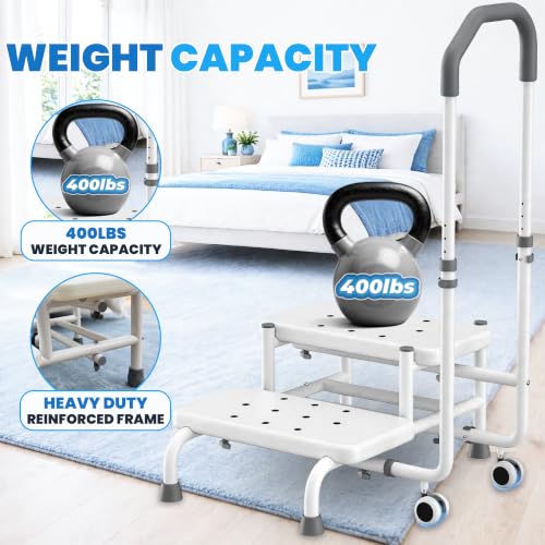 GLANORIA 2 Step Stool with Handle & Wheels for Seniors, Elderly and Adults