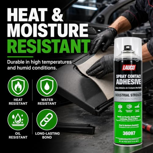 LAUCO Spray Adhesive Contact 13oz, Pack of 6, Industrial Strength Heavy Duty Glue for Wood, Metal, Plastic & Rubber, Heat & Moisture Resistant Fast Bond Multi-Surface Spray Adhesive 36097