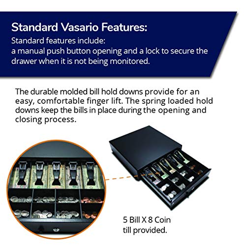 APG Manual 16.2" Point of Sale Cash Drawer | Vasario Series VP101-BL1616-B10 | Push-Button Operation | Plastic Till with 5 Bill/ 8 Coin Compartments | Black