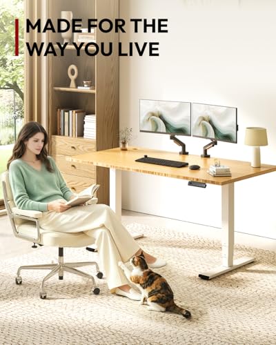 SANODESK Solid Bamboo Dual Motor Standing Desk, 220 lbs, 60×30