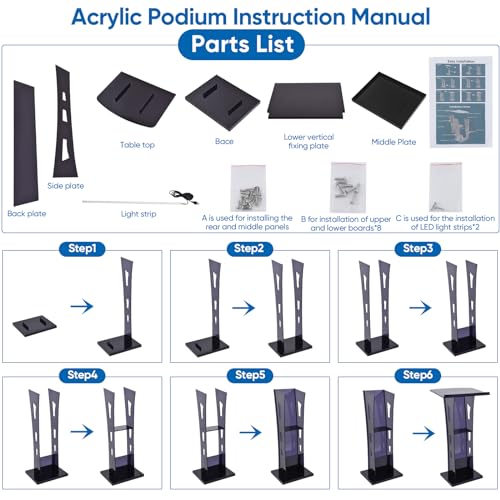 Acrylic Podium Stand with Led Light, Clear Podium with Storage Shelf, Portable Lecterns Pulpit for Church Wedding Classroom Conference Floor Standing Style, Slanted Top