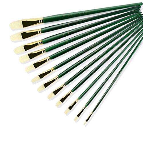 HBJWOV 6pcs Green Long Pole Handle Art Paint Brush Brush Set with Oval Shape Hair Handmade Pen Oil Brush Acrylic Paint Art