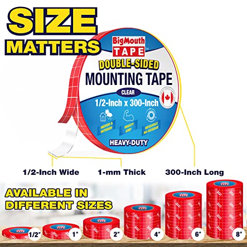 BigMouth Tape - 6 Rolls Double Sided Tape Heavy Duty, 1/2-inch x 1800-Inch, Picture Hanging Strips, Carpet Tape, Two Sided Mounting, for Posters, Walls, Nano, Removable