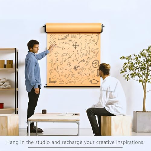 36‘’ Wall Mounted Kraft Paper Dispenser Holder,Brown Paper Roll Holder, Heavy-Duty Paper Cutters Butcher Paper Dispenser to-Do Lists, DIY Drawing, Taking Note, Artwork Black 36inch