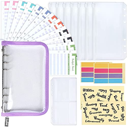 ONMYJFD A6 Binder Budget Cash Envelopes Organizer System,12 Expense Budget Sheets, 8 Zipper Binder Pockets, for Saving Money Planner(C)