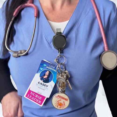 25 Pack Heavy Duty Retractable Badge Reel with Swivel Alligator Clip - Key-Bak Sidekick for Nurses & Medical Professionals - USA Made ID Holder with 24" Kevlar Cord & Keychain - Specialist ID Edition