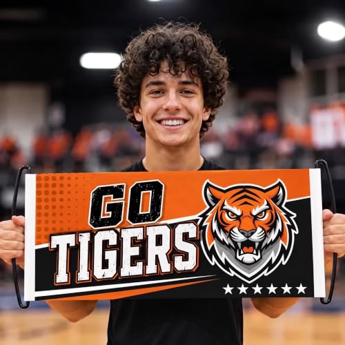 Custom Handheld Cheer Banners, Personalized School Spirit Vinyl Signs with Plastic Handles, Bulk Team Banner Set of 10+, VP34181, Pack of 50, 24" × 9.5" Inches