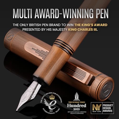 Scriveiner Luxury EDC Fountain Pen (Medium), Stunning Heavy Brass Pocket Pen, Hand Brushed Copper Finish, Schmidt German Nib Converter, Best Writing Pen Gift Set for Men Women, Nice Fancy Designer Pen