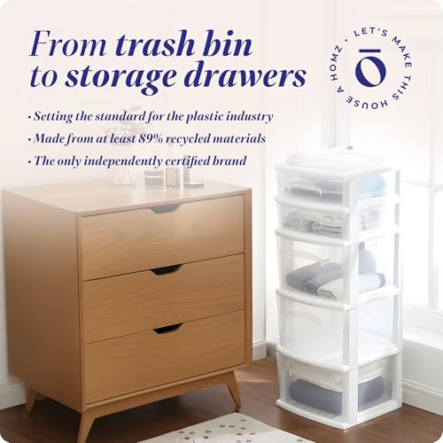 HOMZ 5 Drawer Storage Cart, Medium Plastic Container, White Frame