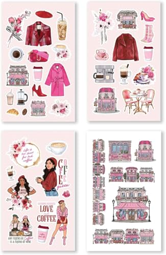 Rongrong Coffee Planner Stickers Book for Planners, Calendars, Journals and Projects – Premium Quality Hand Drawn Perfect for Caffeine Lovers – Scrapbook Accessories – 24 Sheets (Coffee Queen 2)