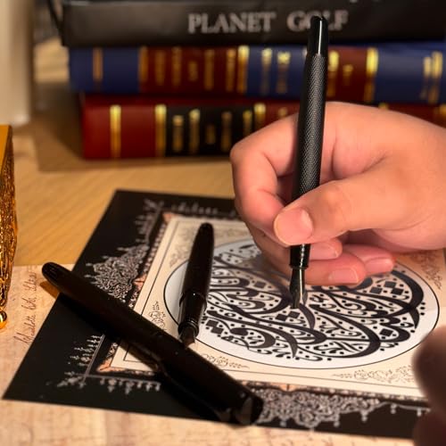 Qalam Calligraphy Fountain Pen Gift Set, 3 Oblique Nib Pens (1mm 2mm 3mm), Elegant Writing Pens with Luxury Gift Box for Arabic, Farsi, Urdu, Hebrew, Kufic, Diwani, Naskh, Ruqah