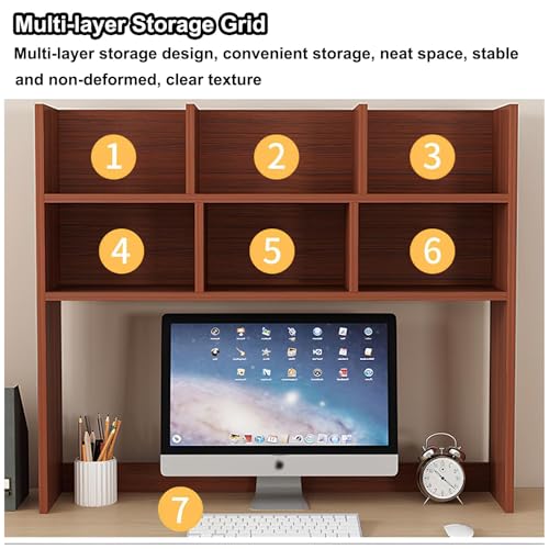 CATOPAT Wooden Desk Hutch Organizer with Large Storage Space for College Dorm Home Office Supplies Black White Computer Desktop Accessories,Reddish Brown-Small