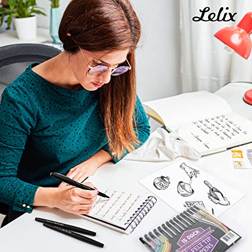 Lelix Felt Tip Pens, 60 Black Pack, 0.7mm Medium Point, Felt Tip Markers Pens for Journaling, Writing, Note Taking, Planner, Perfect for School Office and Art Supplies