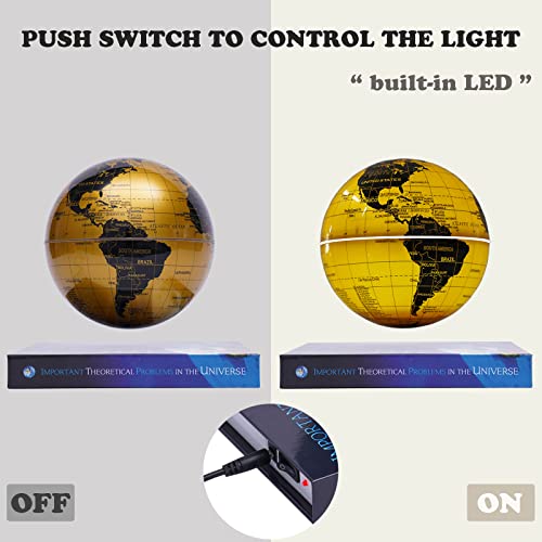 Floating Globe Lamp,6" World Geographic Globes Gold Magnetic Floating Levitating Globe with Lights Home Office Desk Decor Creative Birthday Christmas Gifts,360 Rotating