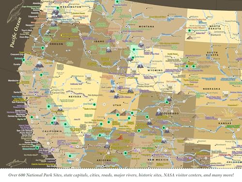 National Parks Map Poster with USA Travel Destinations - Brown Edition US Travel Map Wall Posters - National park checklist (36W x 24H inches)
