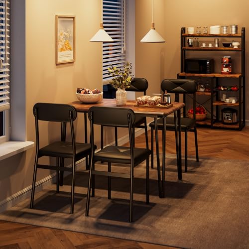 IDEALHOUSE Dining Table Set for 4, Kitchen Table with Upholstered Chairs for Kitchen Room and Small Spaces (Retro, Table with 4 Upholstered Chairs)