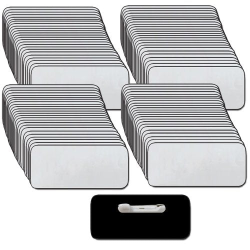 Name Tags/Badges and Pin Fasteners Unattached - 100 Pack Bulk Silver/Black Blank Plastic 1/4th Rounded Corners 1.5" X 3"