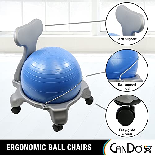 CanDo Children's Ball Chair - Inflatable Ergonomic Active Seating Exercise Ball Chair With Air Pump for Home, Office, and Classroom for Kids, Blue