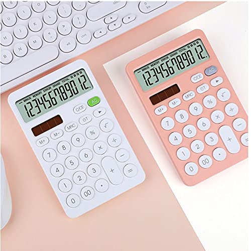 NSUQOA 12 Digit Desk Calculator Large Buttons Financial Business Accounting Tool White Big Battery and Solar Power(D)