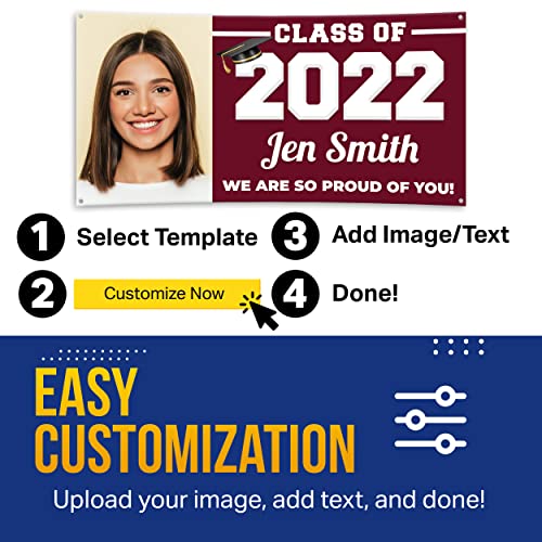 Custom Graduation Banner by DOT4DOT - Class of 2023 Customizable Personalized Celebration Congrats with Photo (4x8)