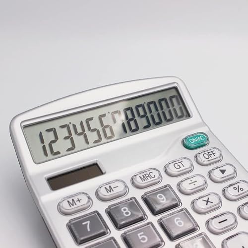 QERTYHJK 12Digit Desk Calculator Large Buttons Financial Business Accounting Tool Silver Big Key Battery Solar Power for School Office