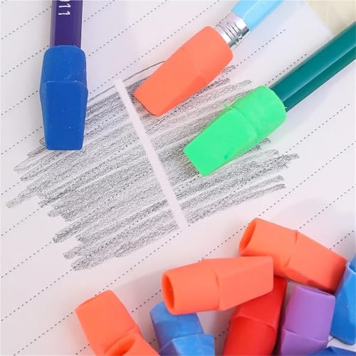 Pencil Top Eraser Caps 150 Pcs 2 in 1 Erasers Pencil Top Protector Caps Creative Chisel Shape Pen Tip Protective Cover Eraser Student Correction Supplies