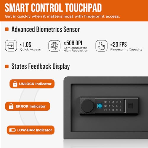 RPNB Fingerprint Safe Box,Small Home Safe,Biometric Mini Safes,0.3 CuFt