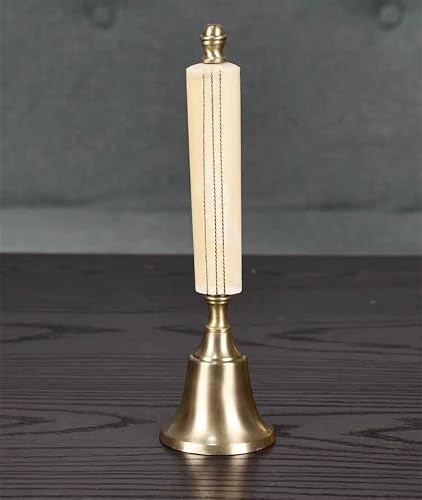 Hand Bell Extra Loud Solid Brass Call Bell， Hand Bell for Elderly, Last Order Wooden Ringing Bell for Santa, School, Dinner, Christmas Party, Adults,Luxury Home Decoration Ornaments(White)