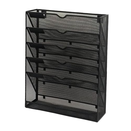LOUYENOUS 5 Pocket Wall File Holder Mesh Hanging File Organizer Sturdy Space Saving Easily Installation Wall Mount Paper Folder Stand