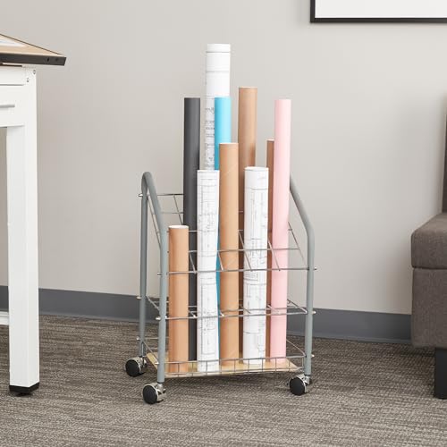 Safco Tubular Steel Wire Roll File Cart, Document and Blueprint Holder, 20 Compartment, Rolling Organizer Cart for Architectural Drawings, Construction Plans and Map Storage