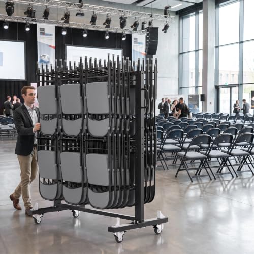 INNOVART Two-Tier Folding Chair and Table Combo Cart, Heavy Duty Stacking Chair Dolly with Wheels, 84-Chair Capacity Foldable Seat & Table Wheeled Storage Dolly for Commercial Event Hotel Party Use