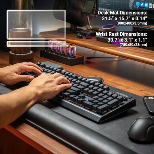 HEXCAL Desk Mat Bundle, Wrist Rest, Office Desk Pad, Large Mouse Pad, Anti-Slip Waterproof Gaming Mouse Pad, Vegan Leather, Desk Writing Pad for Office and Home, Black (31.5” x 15.7” x 0.14”)