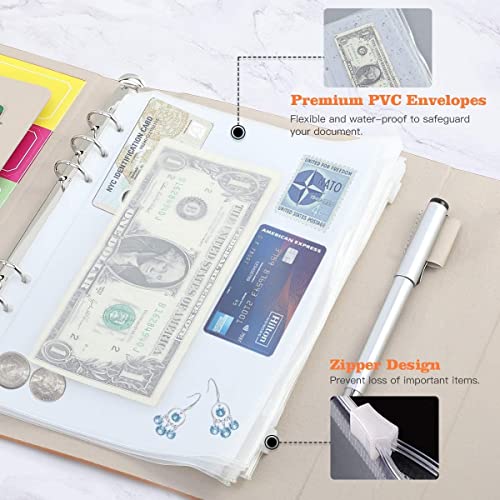 ONMYJFD A5 Leather Binder Budget Planner Organizer 6 Binder Cover with 15 Pcs Envelope Pockets,Label,for Money Saving Budgeting(E)