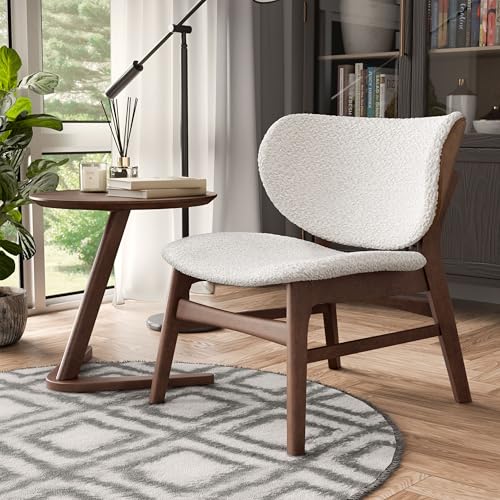 Furniture of America Lucian Mid-Century Modern Solid Wood 2 Piece Brown Round Side Table Set with Upholstered Chair, Easy Assembly, for Home, Office, Living Room, Walnut