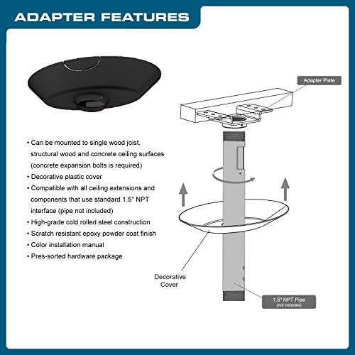 QualGear Pro-AV QG-KIT-CA-3IN-B Single Joist Ceiling Adapter, 3" 1.5" Projector Mount Kit Accessory, Black